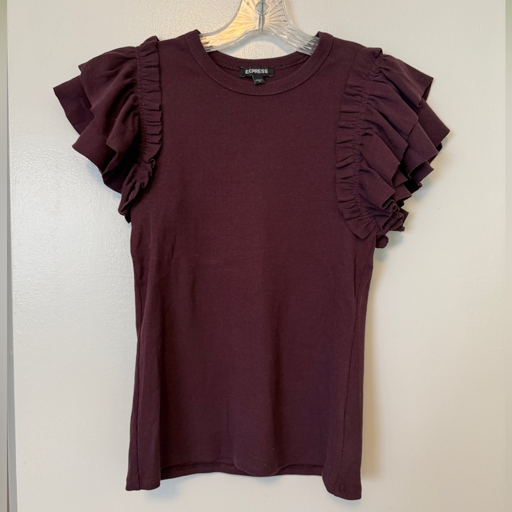 NWOT Express Women's Ruffle Sleeve Top - Bordeaux Purple